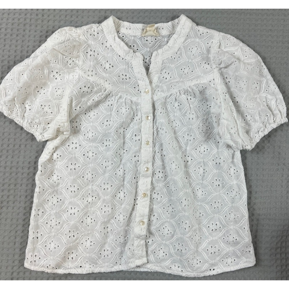 Artelier Nicole Miller Boho Fairy Eyelet Top Womens XS White Puff Sleeve